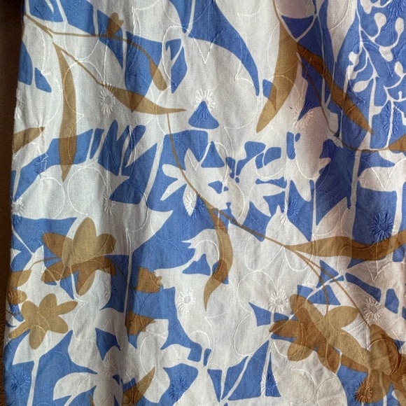 Alia Blue White Tropical Floral Embroidered Aloha Collared Short Sleeve Top 22W - Picture 3 of 8